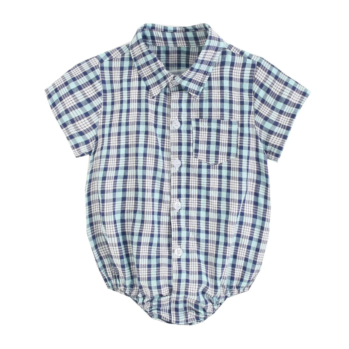 Baby Boys Bodysuit - Soft Cotton Fabric Summer Baby Bodysuit with Plaid Pattern