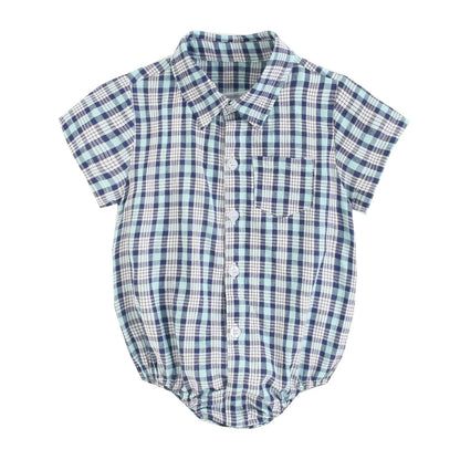 Baby Boys Bodysuit - Soft Cotton Fabric Summer Baby Bodysuit with Plaid Pattern