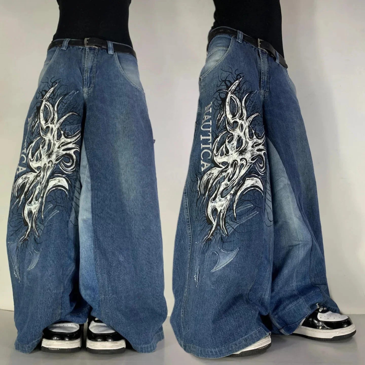 Y2K Vintage Printing Men Baggy Jeans Harajuku Trend Women Hip Hop Fashion Casual Joker Couple Wide-Leg Pants Streetwear