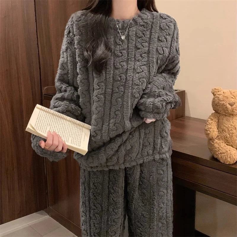 Ultra Soft Warm Coral Fleece Pajama Set Lightweight Fluffy Winter Loungewear Sleepwear For Women Cozy Home Suit Winter Style New
