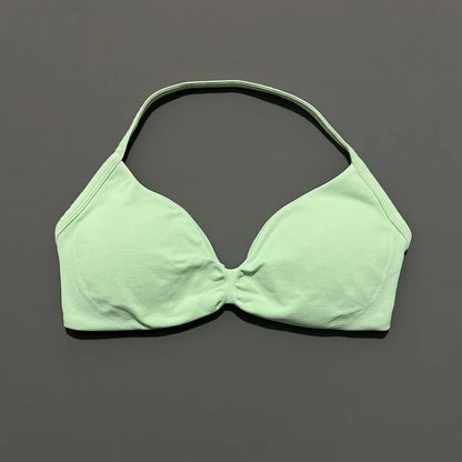 HISTELLO Strappy Bra Gym Top Women High Support Thin Strap Halter Sports Seamless Bras Scrunch Push-up Workout Yoga Tank Tops