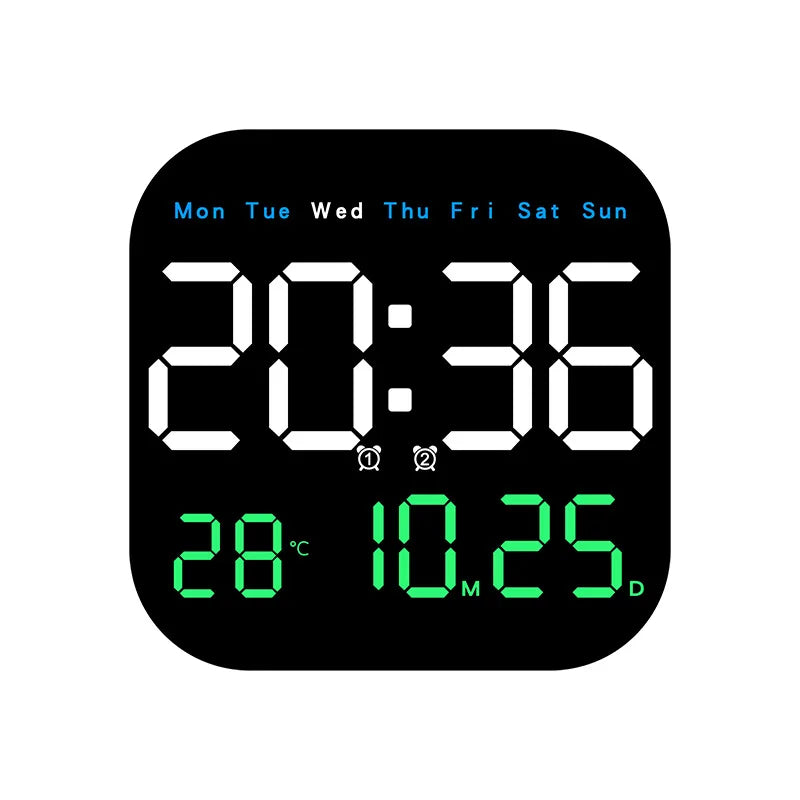Digital Wall Clock with Temperature and Date - LED Alarm Clock 1224H Remote Control