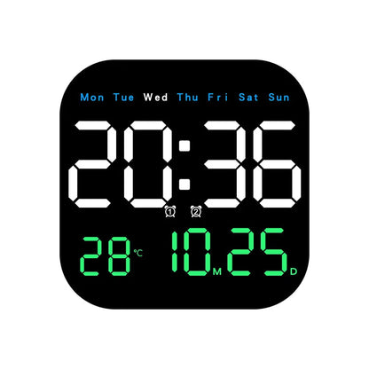 Digital Wall Clock with Temperature and Date - LED Alarm Clock 1224H Remote Control