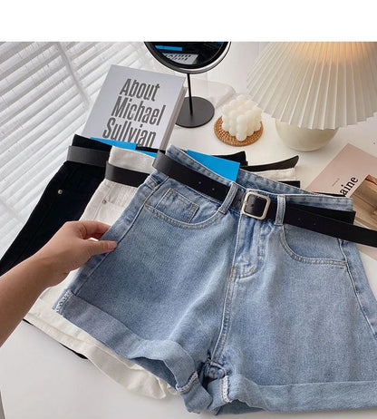 Women's High-Waist Denim Shorts – Wide-Leg Jean Shorts with Belt