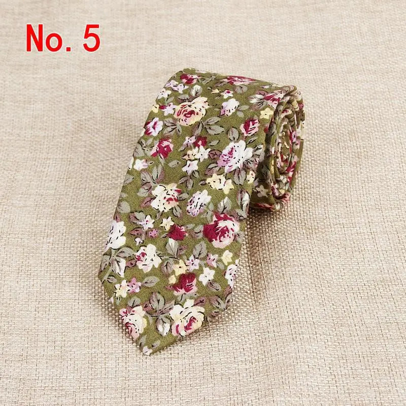 Handmade Floral Tie - Classic Mens Narrow Cotton Necktie for Weddings  Casual Wear
