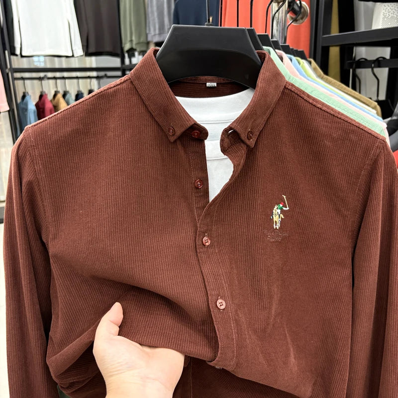 Spring and Autumn New 100% Cotton Long Sleeve Shirt for Men's Business, Leisure, Skin Friendly, Comfortable Collar Shirt Coat