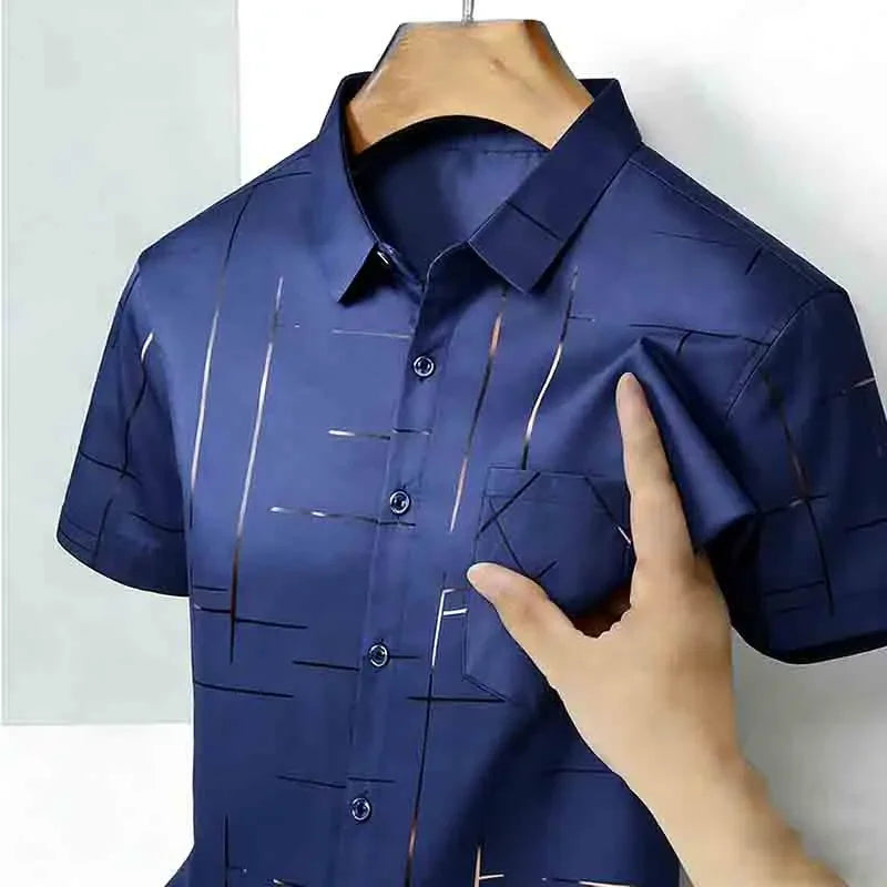 2026 High-Quality Men's Casual Fashion Shirt Short Sleeve Button-Down with Geometric Pattern
