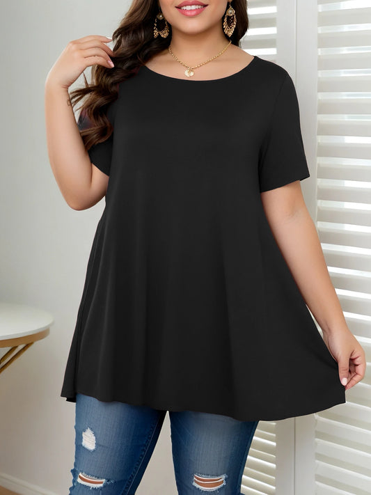 Plus Size T-Shirt - Black A-Line Shirt With Relaxed Fit & Breathable Fabric