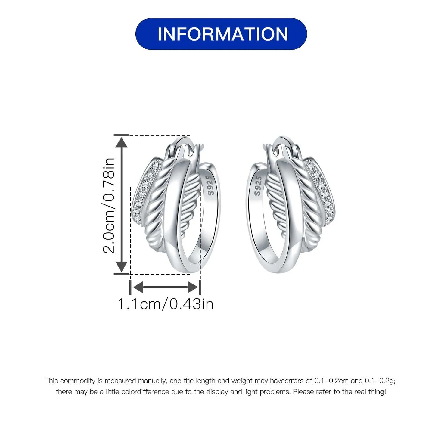 Orstarry S925 Sterling Silver Square Chain With Stone Inlaid Earrings Hoop Earrings For Women Jewelry Original Party Trendy Gift
