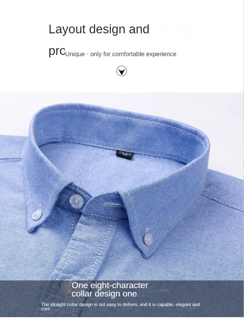 100% Pure Cotton Men's Long Sleeve Shirt Business Casual Solid Color Embroidered Oxford Spun Shirt