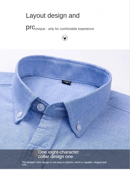 100% Pure Cotton Men's Long Sleeve Shirt Business Casual Solid Color Embroidered Oxford Spun Shirt