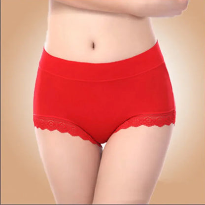 Ruffles Lace Underwear Woman High Waist Middle Aged Mother Spring Summer Modal Briefs Comfortable Panties Нижнее Бельё Женское