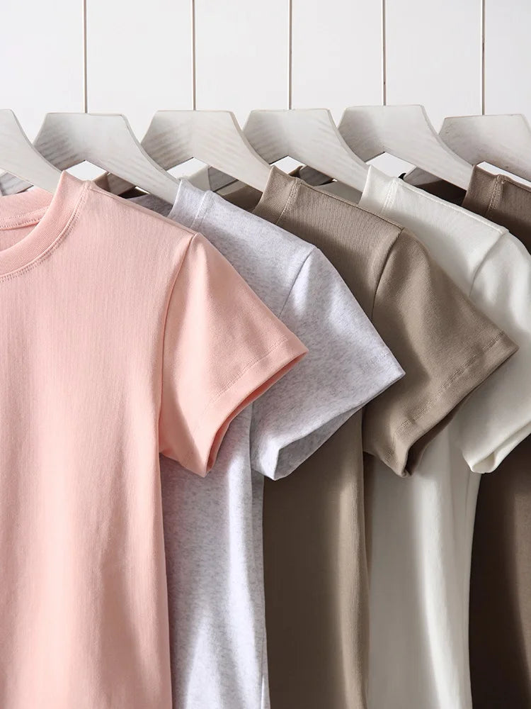 Basic T Shirts Women Cotton Slim Fit White Tops Summer Black Tees Crew Neck 100% Cotton T Shirt For Women Plain T-shirts Soft