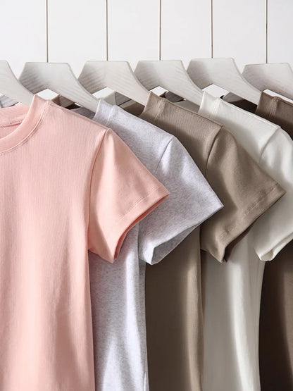 Basic T Shirts Women Cotton Slim Fit White Tops Summer Black Tees Crew Neck 100% Cotton T Shirt For Women Plain T-shirts Soft