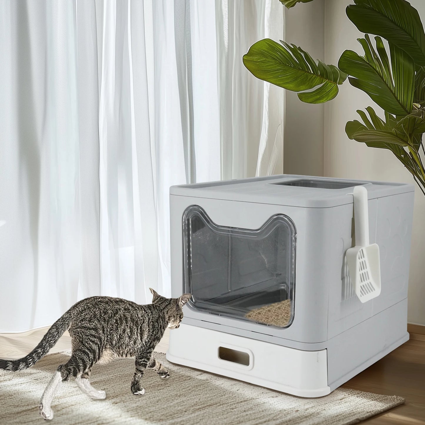 Bingopaw Stainless Steel Cat Litter Box - Front Entry with Lid  Litter Scoop for Easy Cleaning - ZOOMNSTORE