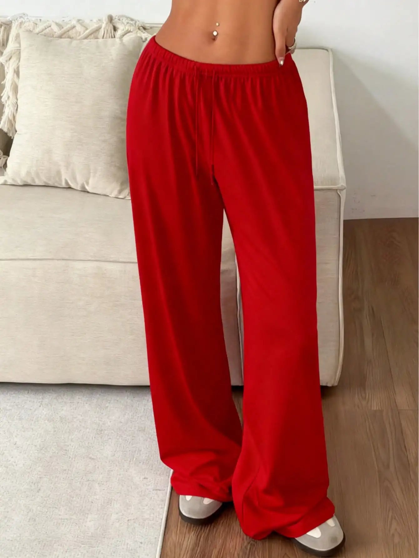 Ladies' Casual Wide Leg Jogging Pants, Drawstring Elastic Waistband, Comfortable Loose Fit, Spring/Summer/Autumn Styles