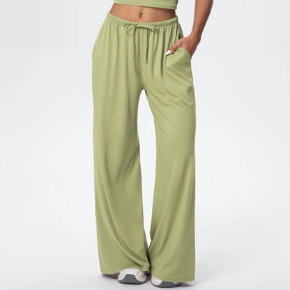 Breathable Solid Color Loose Yoga Pencil Pants Lifting Buttocks Sports Quick Drying Wide Leg Pants With Pockets Gym Yoga Pants