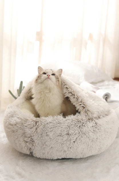 Autumn and Winter soft plush pet bed and pet bed Winter warm and cold plush comforter nest Shell cat nest semi-enclosed cat nest