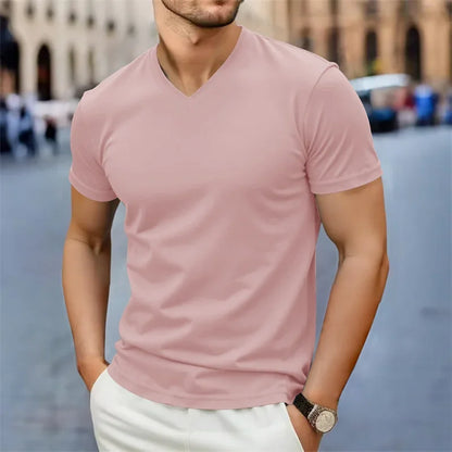 Men's V-Neck T-Shirt - Casual Summer Breathable Short Sleeve Tee, Lightweight Top