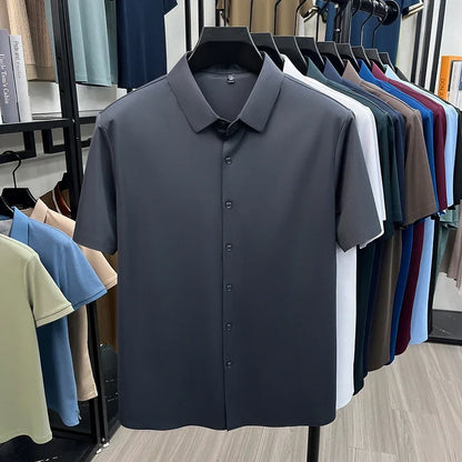 Mens Summer Business Short Sleeved Shirt Seamless Construction High Stretch Easy Care for AllDay Comfort