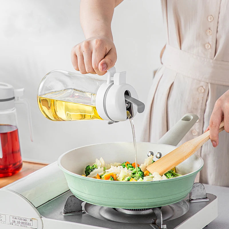 Olive Oil Dispenser Bottle - Auto Flip Glass Kitchen Container Leakproof for Cooking Oil Soy Sauce Coffee Syrup
