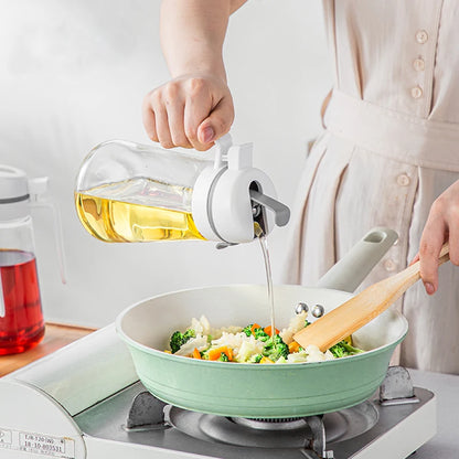 Olive Oil Dispenser Bottle - Auto Flip Glass Kitchen Container Leakproof for Cooking Oil Soy Sauce Coffee Syrup
