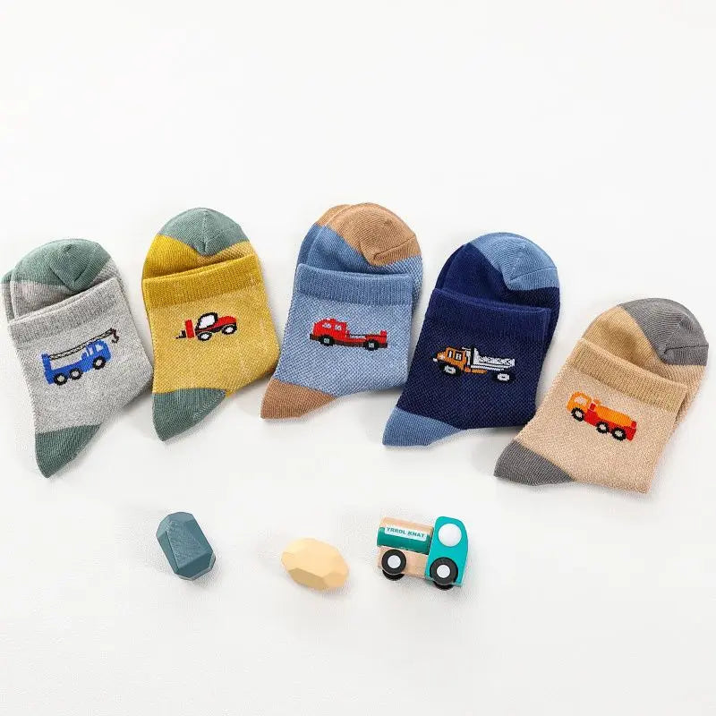 Kids Toddlers Cotton Ankle Socks Cartoon Engineering Vehicle Breathable Spring Autumn Summer Winter Short Socks for Children Boy