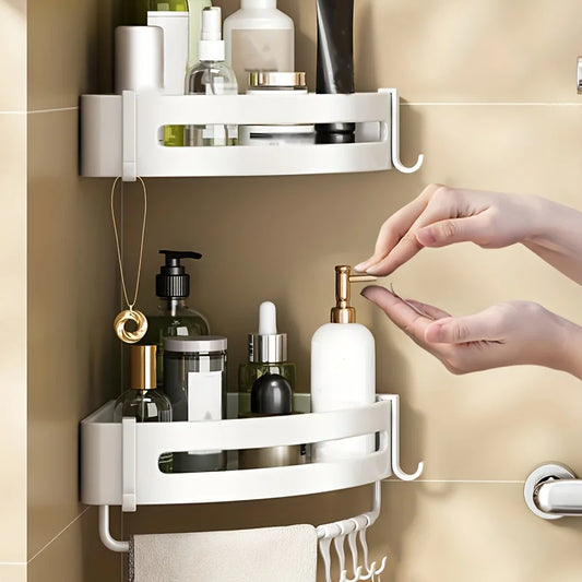 White Wall-Mounted Bathroom Storage Rack - Triangular Square Organizer
