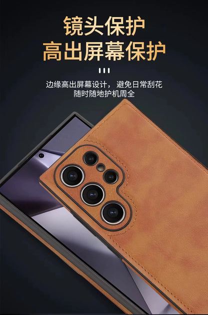 Luxury Vintage PU Leather Case for Samsung S26 Ultra S25 S24 Plus S23 S22 S26Ultra Slim Camera Shockproof Soft Bumper Back Cover