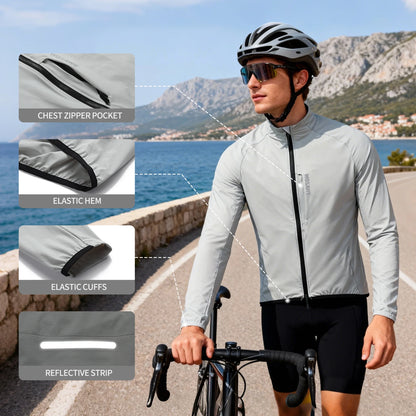 WOSAWE Cycling Jacket Lightweight Windproof Long Sleeved MTB Road Bike Windbreaker Reflective Breathable Jacket Bicycle Clothing