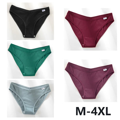 Women Cotton Panties - 5PCS Mid Rise Briefs Plus Size Sexy Ladies Underwear