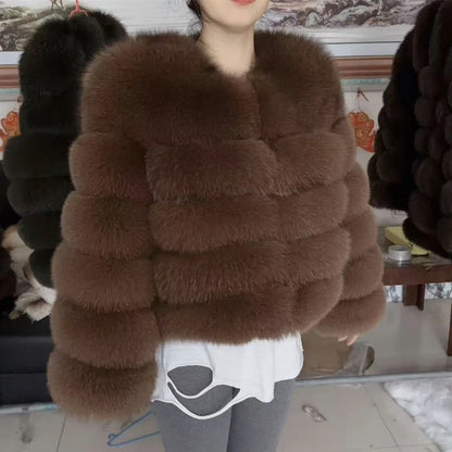 Fox Fur Coat - Slim Fit Women Winter Coat | Brown Real Fur Jacket With Hook Closure