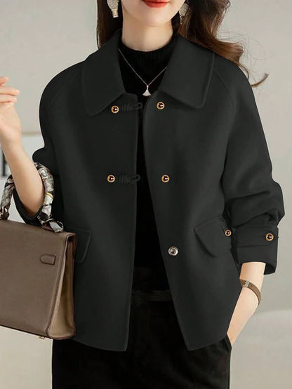 Short Coats Women – Elegant Double Breasted Formal Office Coat With Turn-Down Collar