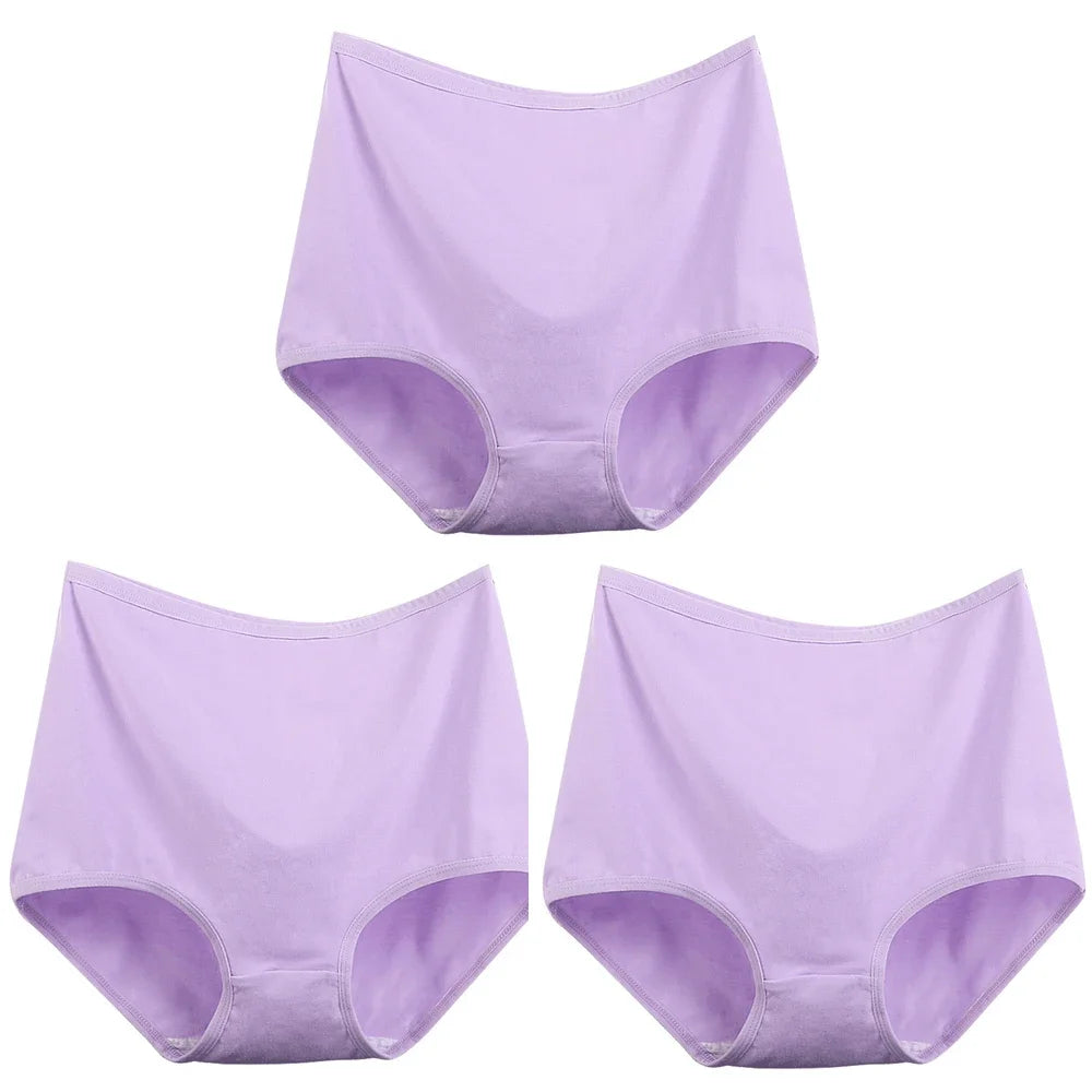 3pcs Cotton Women Panties Lady Plus Size Underwear Large Size High Waist Briefs Breathable Solid Color Female Lingerie