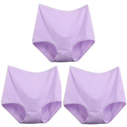 3pcs Cotton Women Panties Lady Plus Size Underwear Large Size High Waist Briefs Breathable Solid Color Female Lingerie