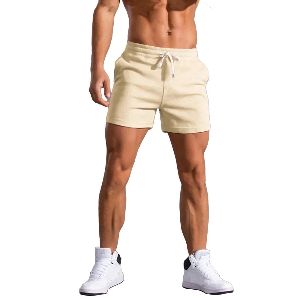 2025 Mens Gym Summer Fitness Shorts White Breathable Surffing Seaside Resort Solid Running SportswearElastic Casual Sport Shorts