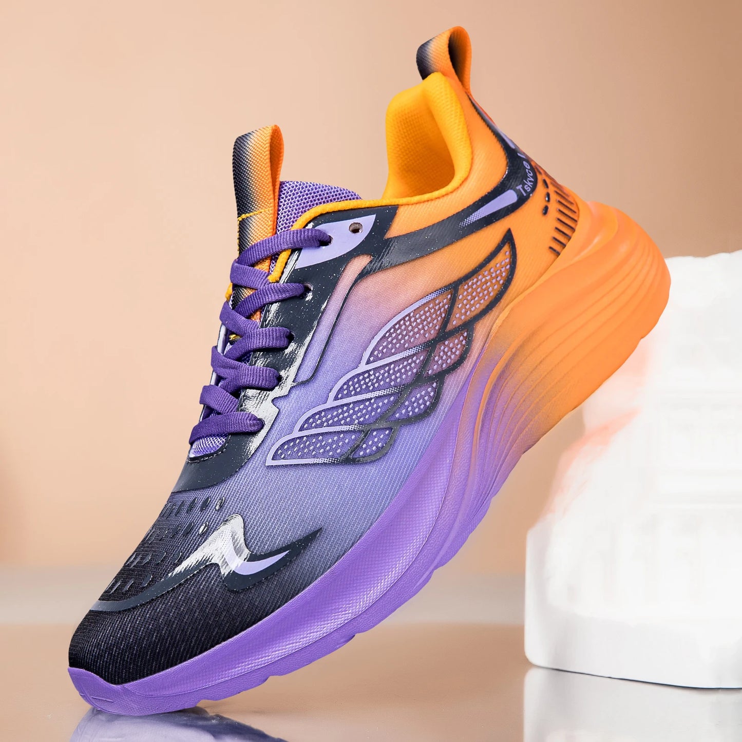 New Purple Orange Gradient Mesh Running Shoes for Men & Women, Lightweight Breathable Athletic Sneakers