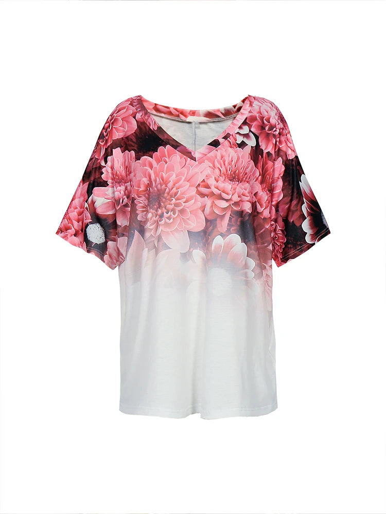 Plus Size T Shirt - Women's Casual Loose Fit Summer Printed Pattern Tee