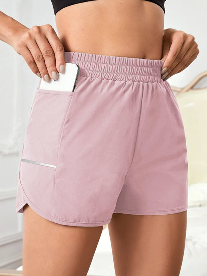 Women's Sports Shorts – Elastic Waist with Phone Pocket & Reflective Strips