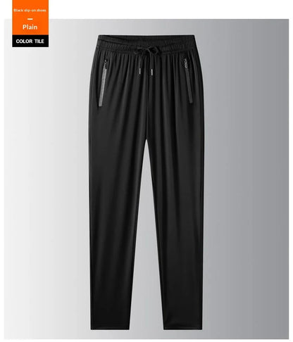 Men's Ice Silk Casual Pants Summer Quick Dry Lightweight Joggers with Zipper Pockets Elastic Waist Sports Trousers for Running F