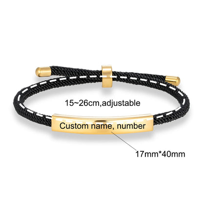 MKENDN Punk SOS Custom logo Name Engrave Text Rope Bracelet customize Stainless Steel Bracelets For Women Men ID Bracelet