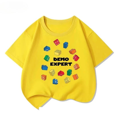 Lego educational cartoon print summer boys and girls 100% cotton short sleeved T-shirt