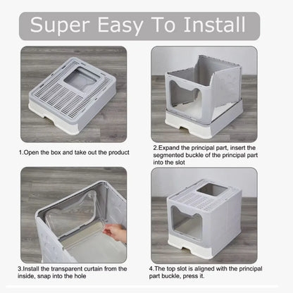 Foldable Cat Litter Box - Drawer Design with Scooper for Easy Cleanup - ZOOMNSTORE