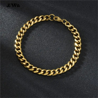 Awit Mens Simple 3-11mm Stainless Steel Curb Cuban Link Chain Bracelets for Women Unisex Wrist Jewelry Gifts