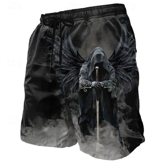 3d angel god print men's swimsuit street hip hop punk casual shorts men summer swim shorts drawstring casual shorts