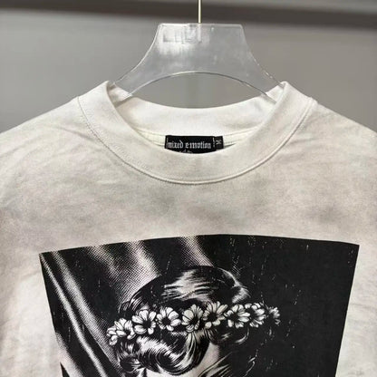 141# New fashion trend brand MIXEDEMOTION printing Shirt Streetwear Cotton Loose Round Neck Oversized Tee Top men t-shirt