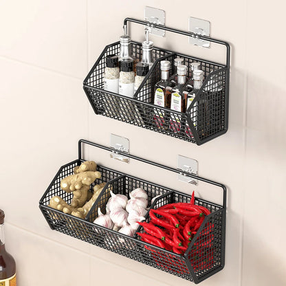 Wall Mounted Storage Rack - Multi Compartment Kitchen Shelf for Onion, Ginger & Garlic Organizer