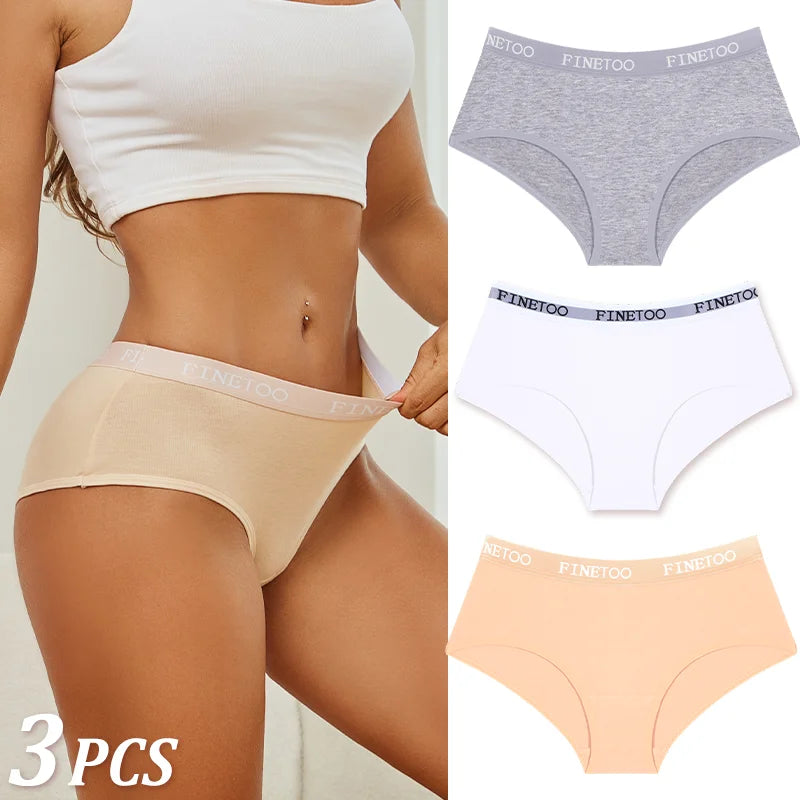 Women Cotton Briefs - Soft Breathable Low-Rise Panties 3Pcs Cotton Underwear Set