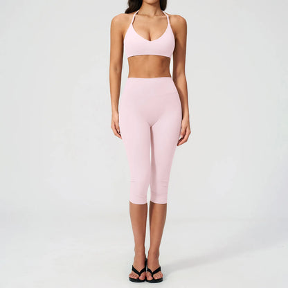 Women Tracksuit Yoga Set 2PCS Sports Set Short Sleeve Fitness Outfits Workout Clothes Running Capri Pants Gym Suit Athletic Wear