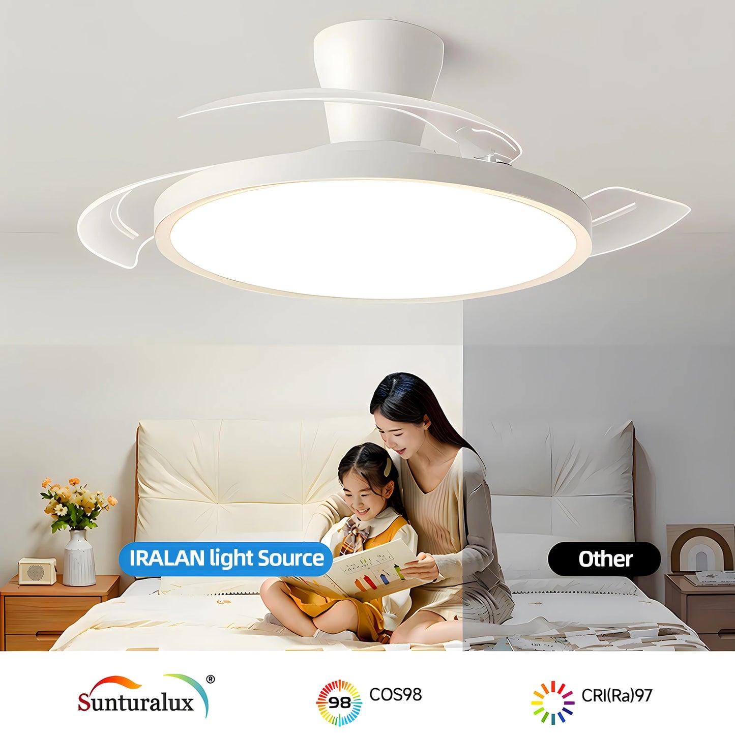 Silent Ceiling Fan Light for Bedroom Decorative Lighting Lamp Air Invisible Blade Retractable Smart Ceiling Fan with Light
